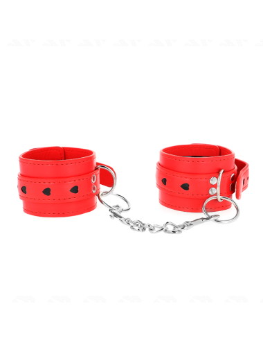 KINK - APPAREILS-POIGNETS ROUGES AVEC INCRUSTATION COEUR NOIR RÉGLABLE 21-28 CM X 5