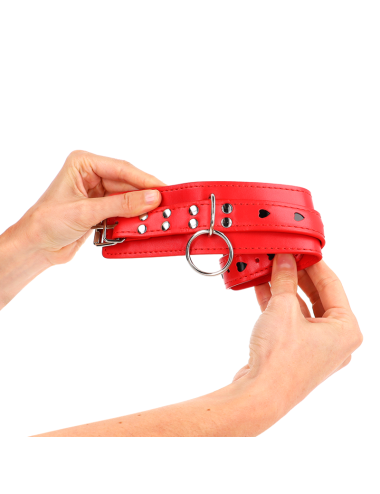 KINK - APPAREILS-POIGNETS ROUGES AVEC INCRUSTATION COEUR NOIR RÉGLABLE 21-28 CM X 5,5 CM