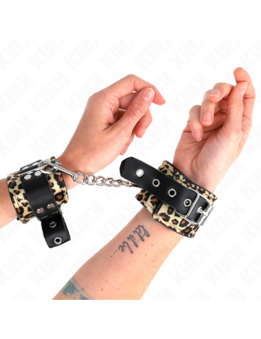 KINK - RETENUE-POIGNET EN CUIR VRAI LÉOPARD RÉGLABLE 18-29 CM X 5,5 CM