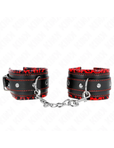 KINK - APPUI-POIGNETS DOUBLÉS DE FOURRURE ROUGE / NOIR RÉGLABLE 17-29 CM X 6 CM