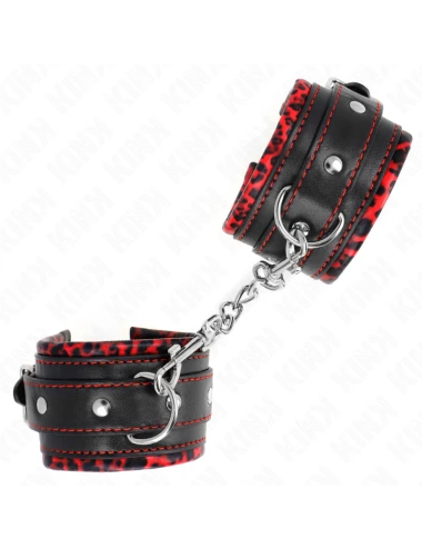 KINK - APPUI-POIGNETS DOUBLÉS DE FOURRURE ROUGE / NOIR RÉGLABLE 17-29 CM X 6 CM