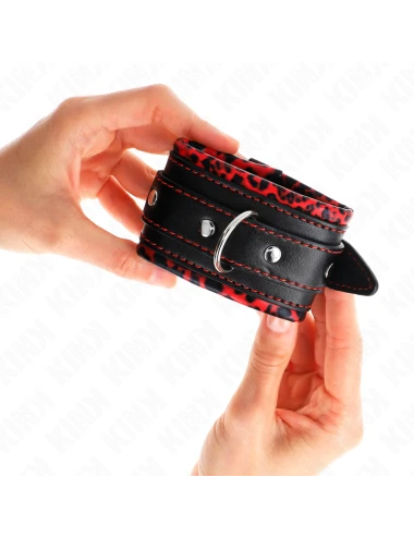 KINK - APPUI-POIGNETS DOUBLÉS DE FOURRURE ROUGE / NOIR RÉGLABLE 17-29 CM X 6 CM