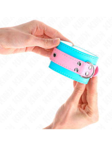 KINK - MIGNONS ATTENTES-POIGNETS BLEU/ROSE AJUSTABLES 16-28 CM X 5 CM