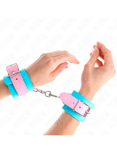 KINK - MIGNONS ATTENTES-POIGNETS BLEU/ROSE AJUSTABLES 16-28 CM X 5 CM