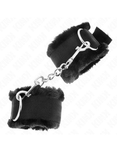 KINK - APPUI-POIGNETS DOUBLÉS DE FOURRURE NOIR AJUSTABLE 17-31 CM X 7 CM