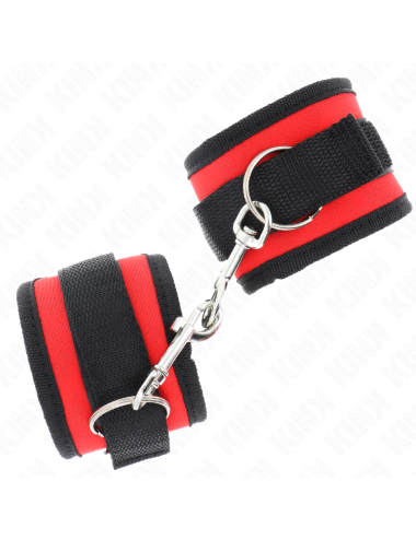 KINK - APPAREILS-POIGNETS À CROCHET ET BOUCLE EN NYLON ROUGE-NOIR MODÈLE 2 RÉGLABLE 18-35 CM X 6 CM