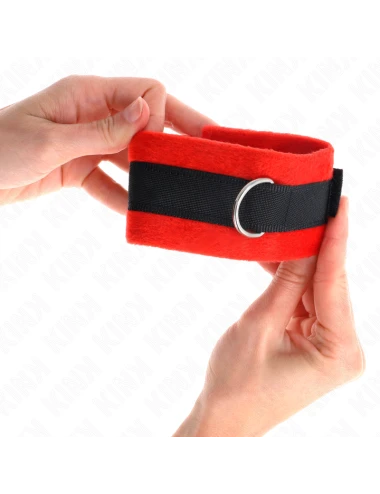 KINK - MANCHETTES DÉBUTANT EN FOURRURE NOIR-ROUGE 30 X 7 CM