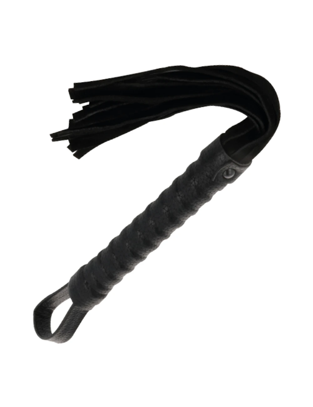 DARKNESS - FOUET DE BONDAGE NOIR AVEC MANCHE EN CUIR DARKNESS - FOUET DE BONDAGE NOIR AVEC MANCHE EN CUIR