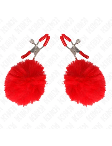 KINK - PINCE A METON BOULE FAUSSE FOURRURE ROUGE 6 CM