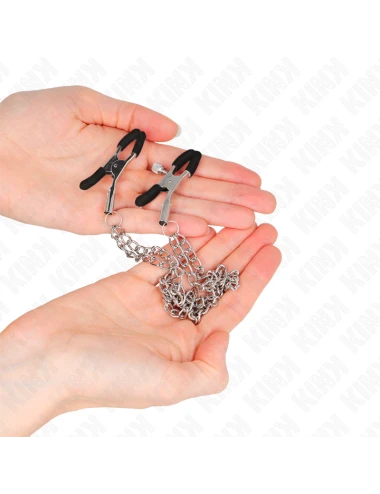 KINK - PINCES À TETEAUX AVEC 2 CHAÎNES ÉPAISSES ARGENT 20/23 CM
