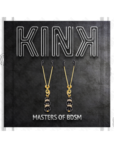 KINK - PINCES À TETON FINES OR AVEC 3 BILLES DE VERRE NOIR 7 CM