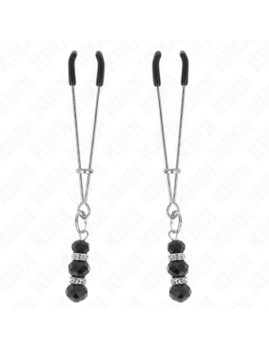 KINK - PINCES À TETON FINES OR AVEC 3 BILLES DE VERRE NOIR 7 CM