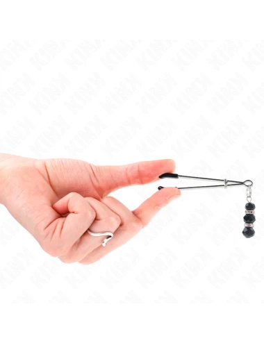KINK - PINCES À TETON FINES OR AVEC 3 BILLES DE VERRE NOIR 7 CM