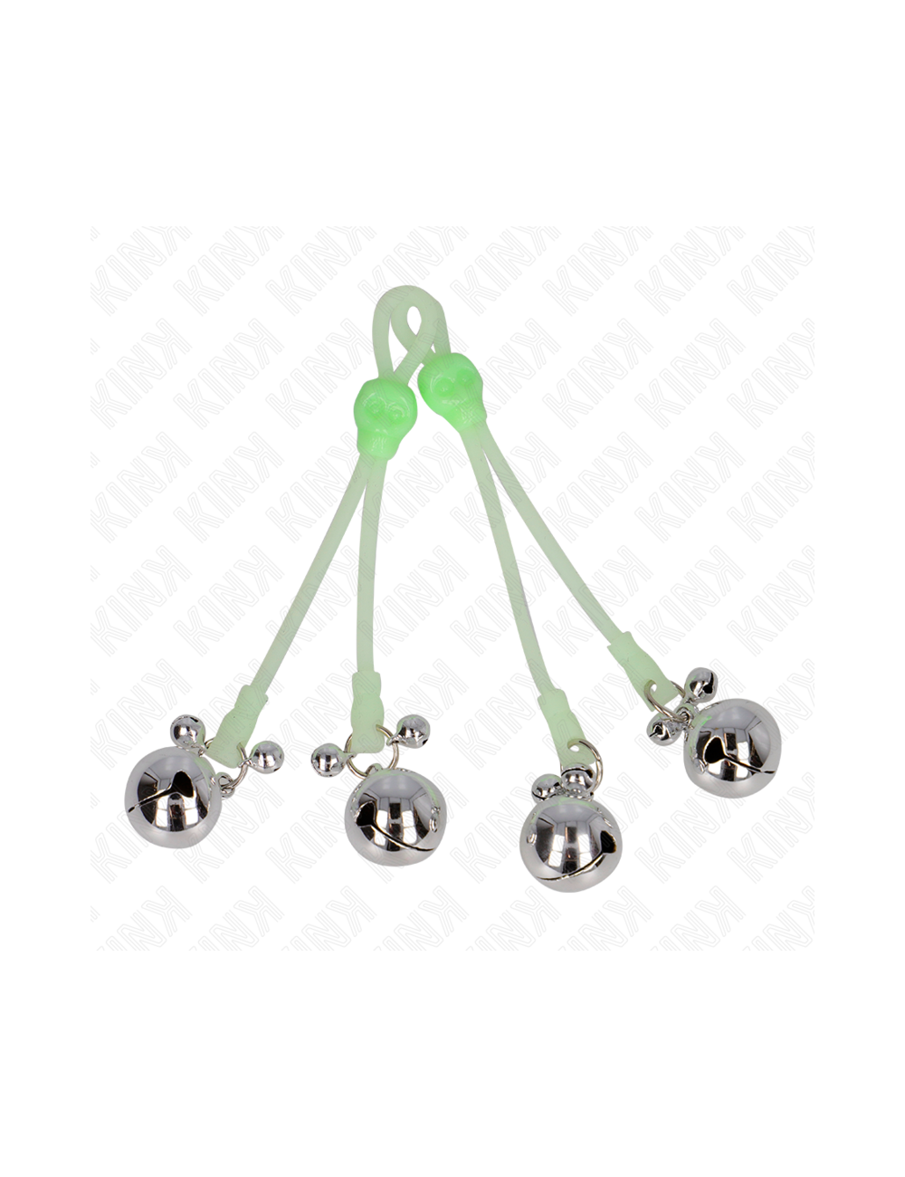 KINK - PINCES À TETON LUMINEUSES CRÂNE AVEC ANNEAU CLOCHES RÉGLABLES VERT / ARGENT