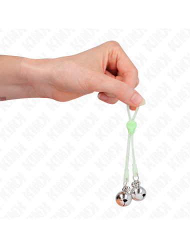 KINK - PINCES À TETON LUMINEUSES CRÂNE AVEC ANNEAU CLOCHES RÉGLABLES VERT / ARGENT