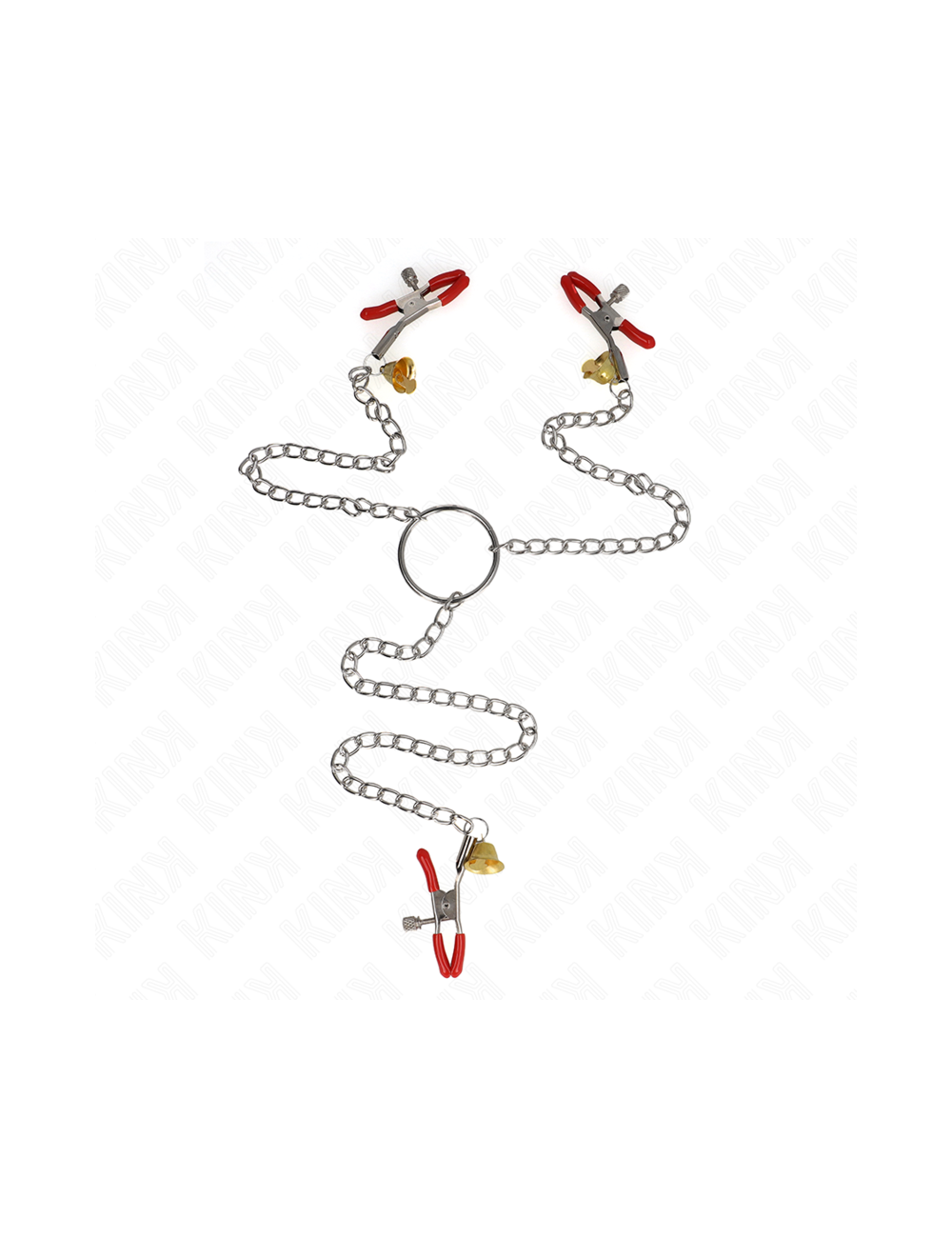 KINK - PINCES À TAMELON ET CLITO BELL TRIPLE ROUGE AVEC CHAINE 30 CM