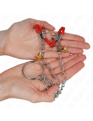 KINK - PINCES À TAMELON ET CLITO BELL TRIPLE ROUGE AVEC CHAINE 30 CM