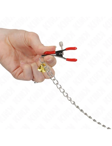 KINK - PINCES À TAMELON ET CLITO BELL TRIPLE ROUGE AVEC CHAINE 30 CM