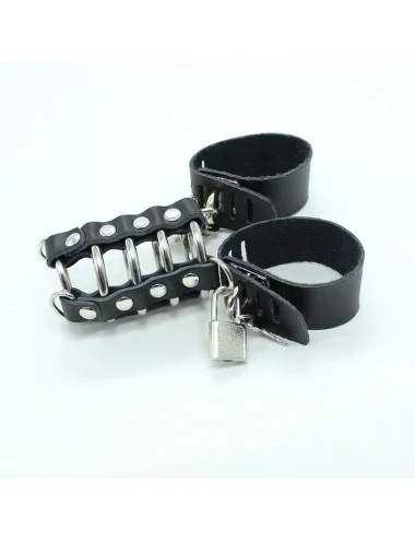 OHMAMA FETISH - CAGE  PÉNIS AVEC ANNEAUX MÉTALLIQUES ET SANGLE EN CUIR