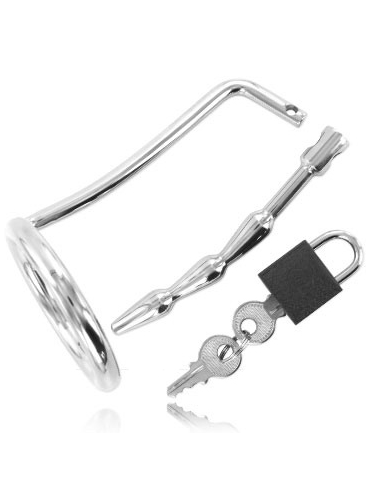 METAL HARD - ANNEAU DE TESTICULE AVEC BOUCHON DE CHASTETÉ URÉTRAL