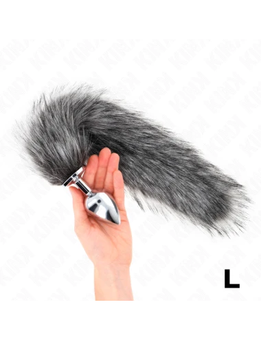 KINK - PLUG ANAL TAILLE L 10 X 4 CM AVEC QUEUE SYNTHÉTIQUE 40 CM GRIS