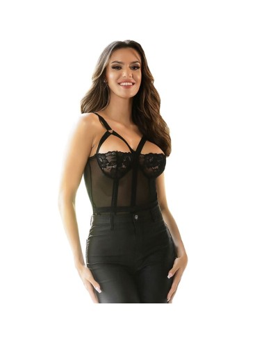SUBBLIME - TEDDY AVEC JARRETIÈRE DÉTAIL POITRINE NOIR L/XL