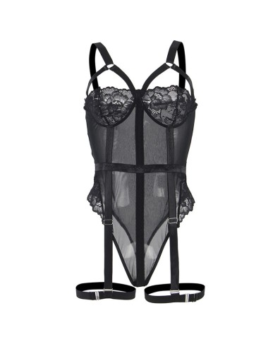 SUBBLIME - TEDDY AVEC JARRETIÈRE DÉTAIL POITRINE NOIR L/XL