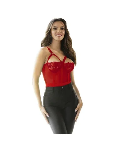 SUBBLIME - TEDDY AVEC JARRETIÈRE DÉTAIL POITRINE ROUGE S/M