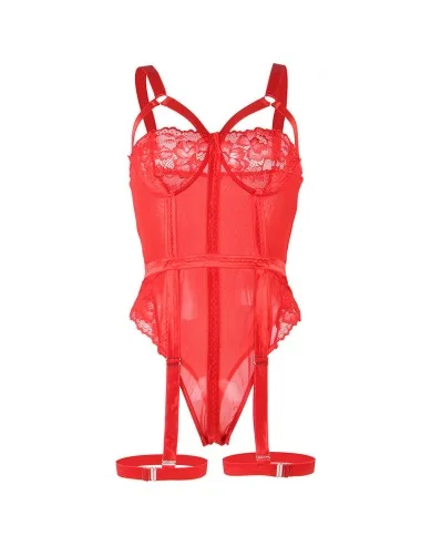 SUBBLIME - TEDDY AVEC JARRETIÈRE DÉTAIL POITRINE ROUGE L/XL