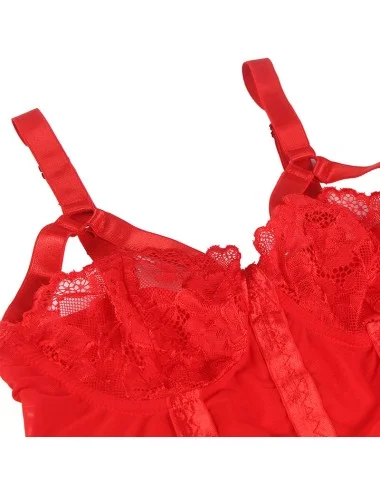 SUBBLIME - TEDDY AVEC JARRETIÈRE DÉTAIL POITRINE ROUGE L/XL