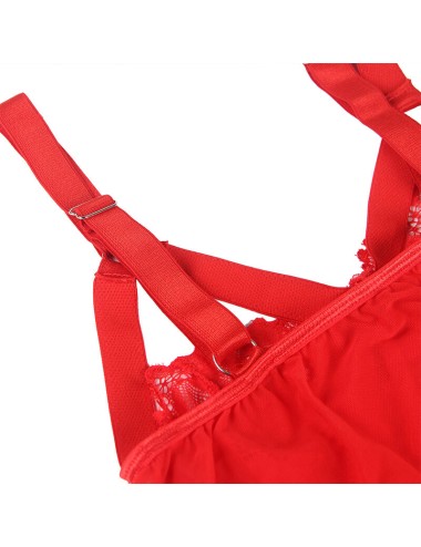 SUBBLIME - TEDDY AVEC JARRETIÈRE DÉTAIL POITRINE ROUGE L/XL