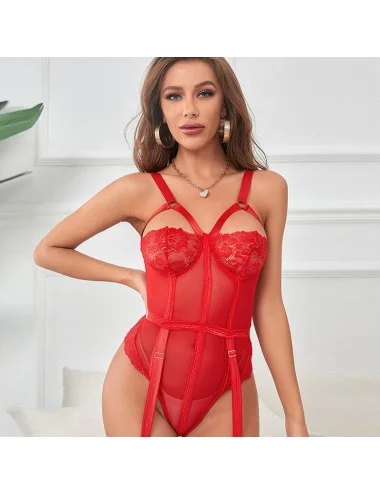 SUBBLIME - TEDDY AVEC JARRETIÈRE DÉTAIL POITRINE ROUGE L/XL