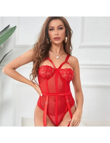SUBBLIME - TEDDY AVEC JARRETIÈRE DÉTAIL POITRINE ROUGE L/XL