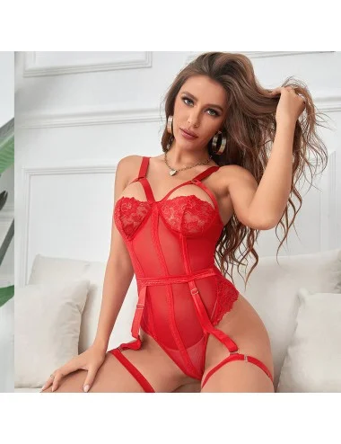 SUBBLIME - TEDDY AVEC JARRETIÈRE DÉTAIL POITRINE ROUGE L/XL