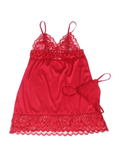 SUBBLIME - BABYDOLL EN SATIN AVEC DENTELLE ROUGE S/M