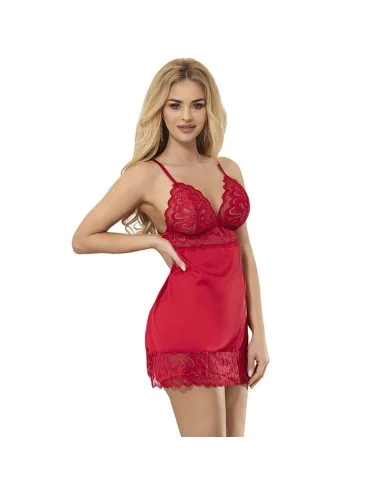 SUBBLIME - BABYDOLL EN SATIN AVEC DENTELLE ROUGE L/XL
