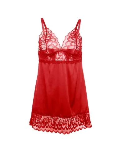 SUBBLIME - BABYDOLL EN SATIN AVEC DENTELLE ROUGE L/XL