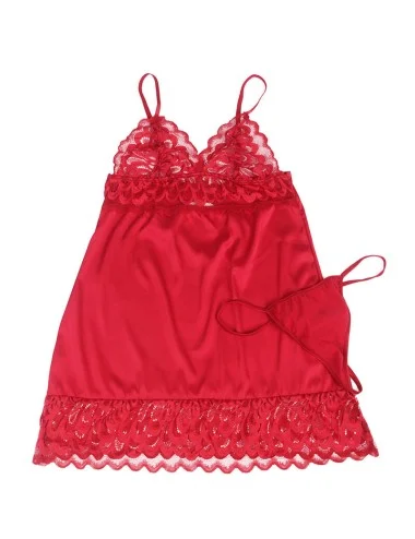 SUBBLIME - BABYDOLL EN SATIN AVEC DENTELLE ROUGE L/XL