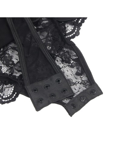 SUBBLIME - TEDDY AVEC JARRETIÈRE AVEC DÉTAIL DENTELLE ET BANDES NOIR L/XL