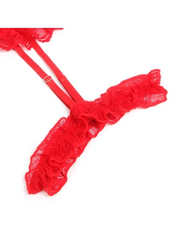 SUBBLIME - TEDDY AVEC JARRETIÈRE AVEC DÉTAIL DENTELLE ET BANDES ROUGE S/M