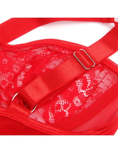 SUBBLIME - TEDDY AVEC JARRETIÈRE AVEC DÉTAIL DENTELLE ET BANDES ROUGE L/XL