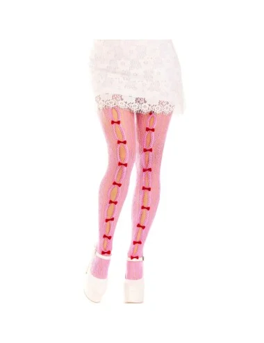 LEG AVENUE - BAS AVEC OUVERTURES COEUR & NOEUDS ROSE