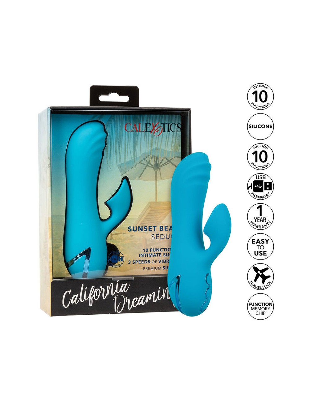 CALEXOTICS - SUNSET BEACH SEDUCER VIBRATEUR & STIMULATEUR 10 FONCTIONS BLEU
