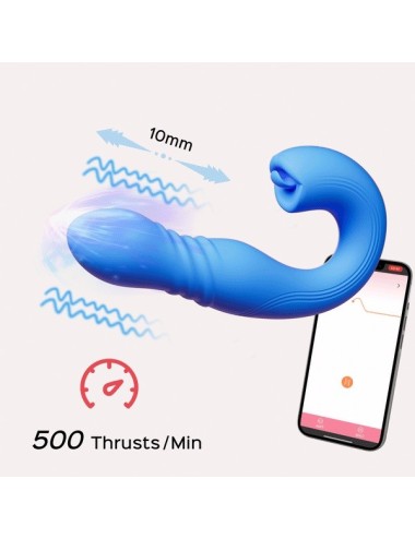 JOI THRUST bleu - Vibromasseur point G - lèche-clitoris - va et vient contrôlé par application