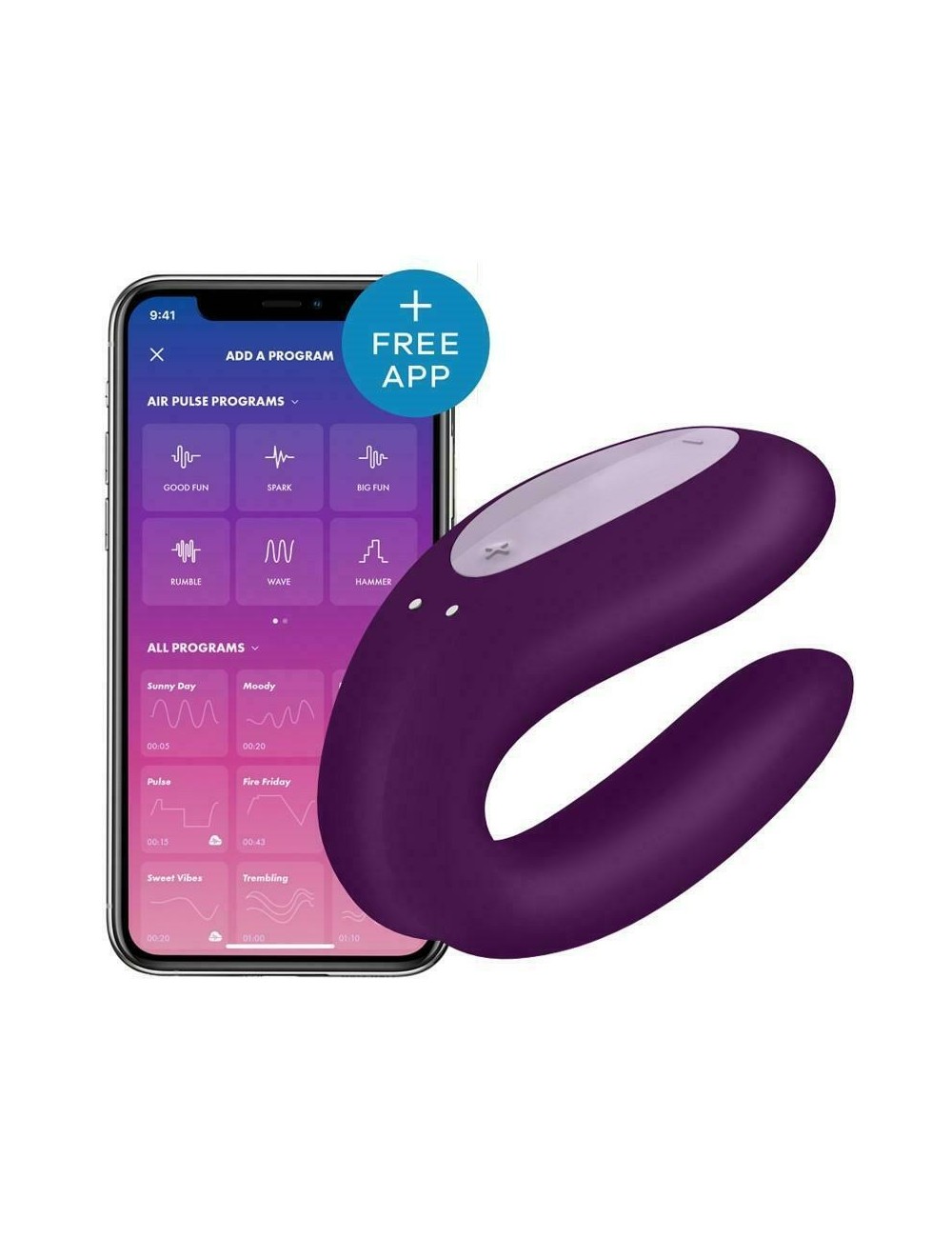 Stimulateur connecté pour couple Satisfyer Double Joy - Violet Stimulateur connecté pour couple Satisfyer Double Joy - Violet