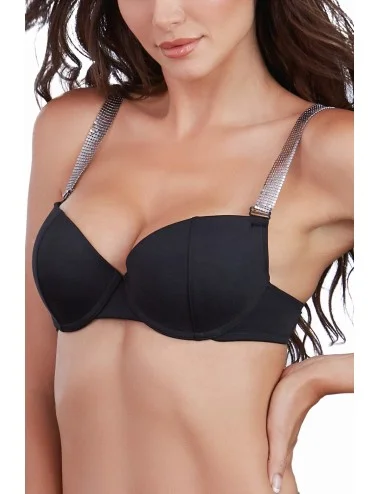 Soutien-gorge push-up coqué avec bretelles brillantes - DG11471BLK