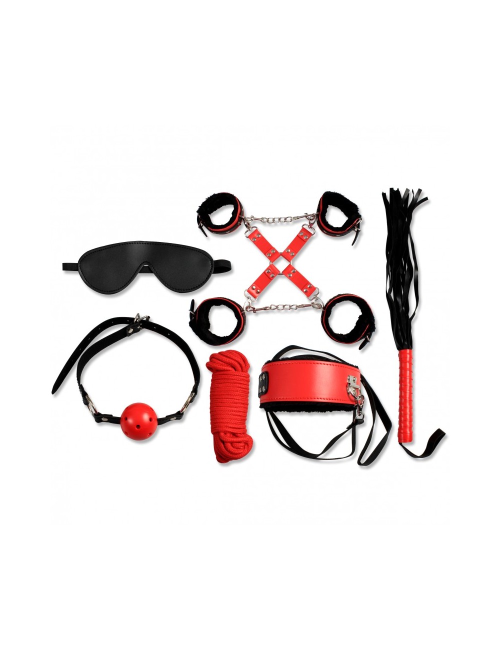 Secret Bondage : Ensemble BDSM 8 pcs 6148Rk - Noir et Rouge Secret Bondage : Ensemble BDSM 8 pcs 6148Rk - Noir et Rouge