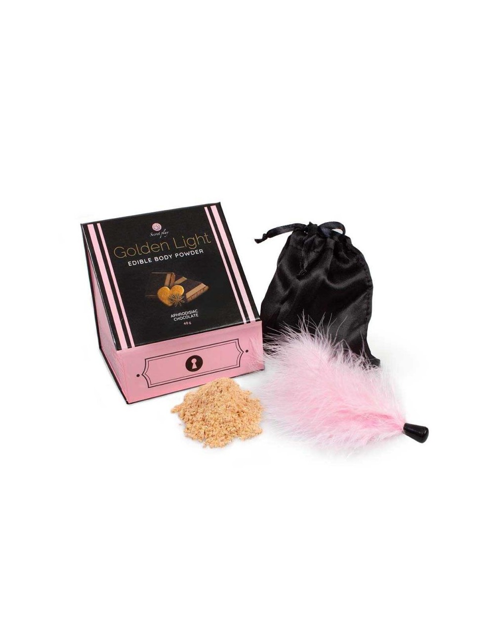 Poudre comestible chocolat aphrodisiaque et plumeau - Secret play Poudre comestible chocolat aphrodisiaque et plumeau - Secret play