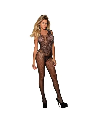 SUBBLIME - 951962 BODYSTOCKING RÉSILLE SANS FOURRURE IMPRIMÉ FLEURS NOIR TAILLE UNIQUE