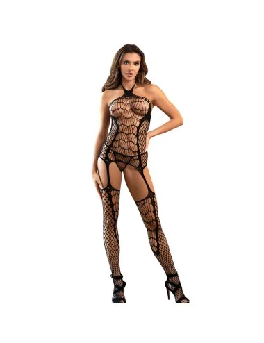 SUBBLIME - 952105 BODYSTOCKING EN RÉSILLE AVEC ENTREJAMBE OUVERTE ET COL LICOU NOIR TAILLE UNIQUE